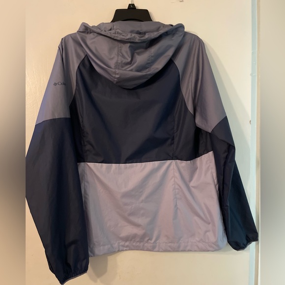 Columbia Windbreaker Lt Lavender & Navy Zip up with Hoodie Sz L - Picture 2 of 7